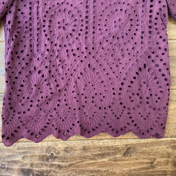 Anthropologie Porridge Women’s Small Short Sleeve Eyelet Lace Top Plum Purple - Picture 4 of 10